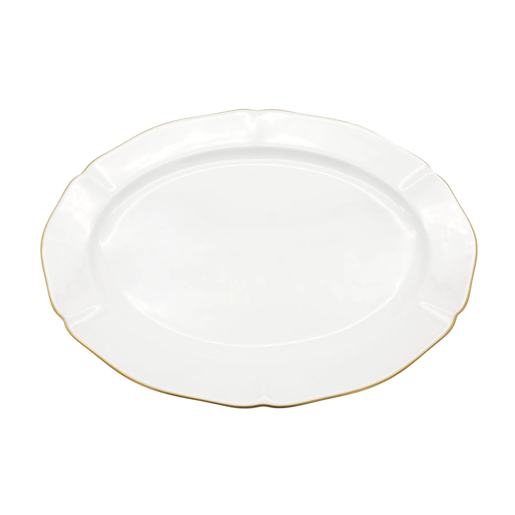 White platter with gold trim on white background