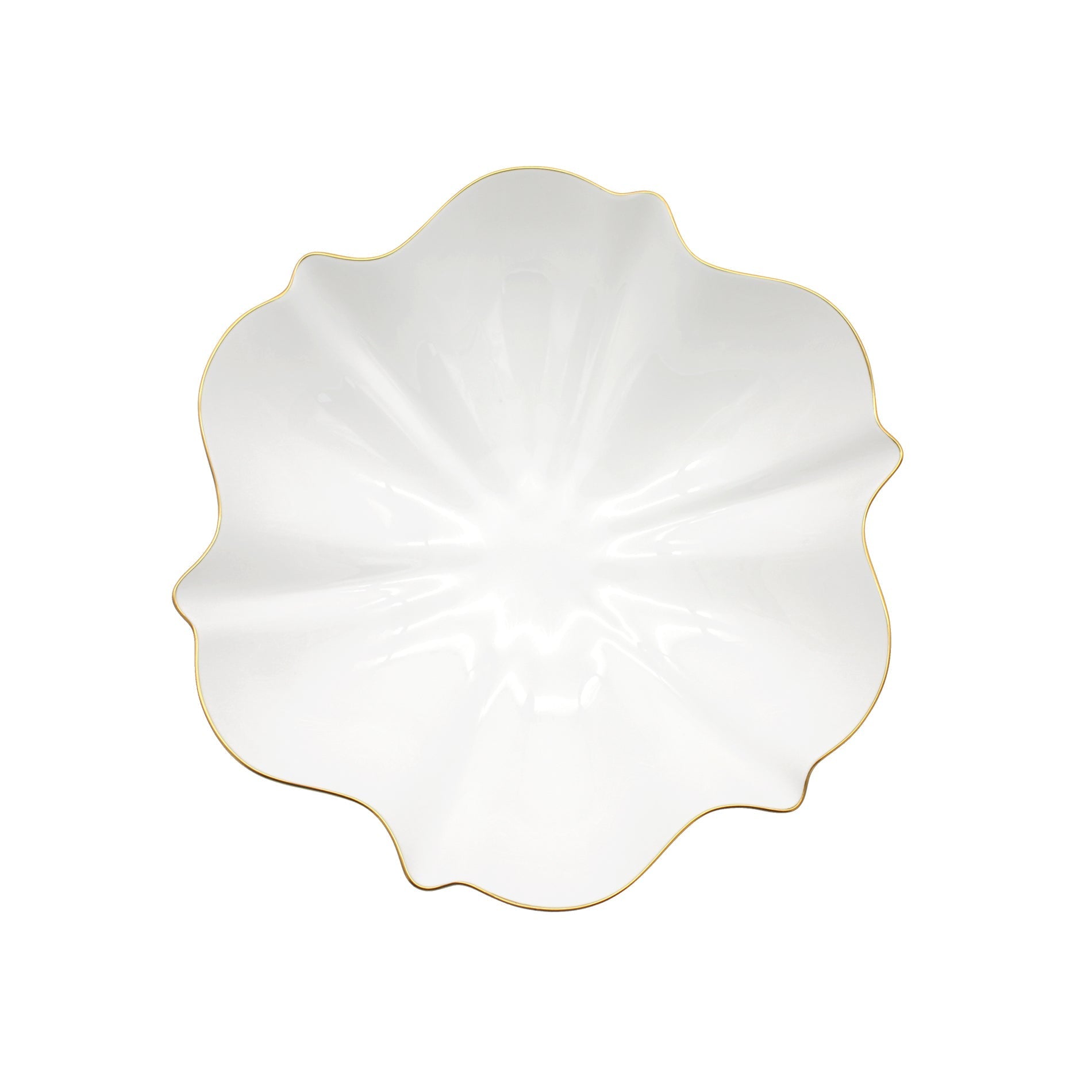White bowl with brushed gold rim on white background 