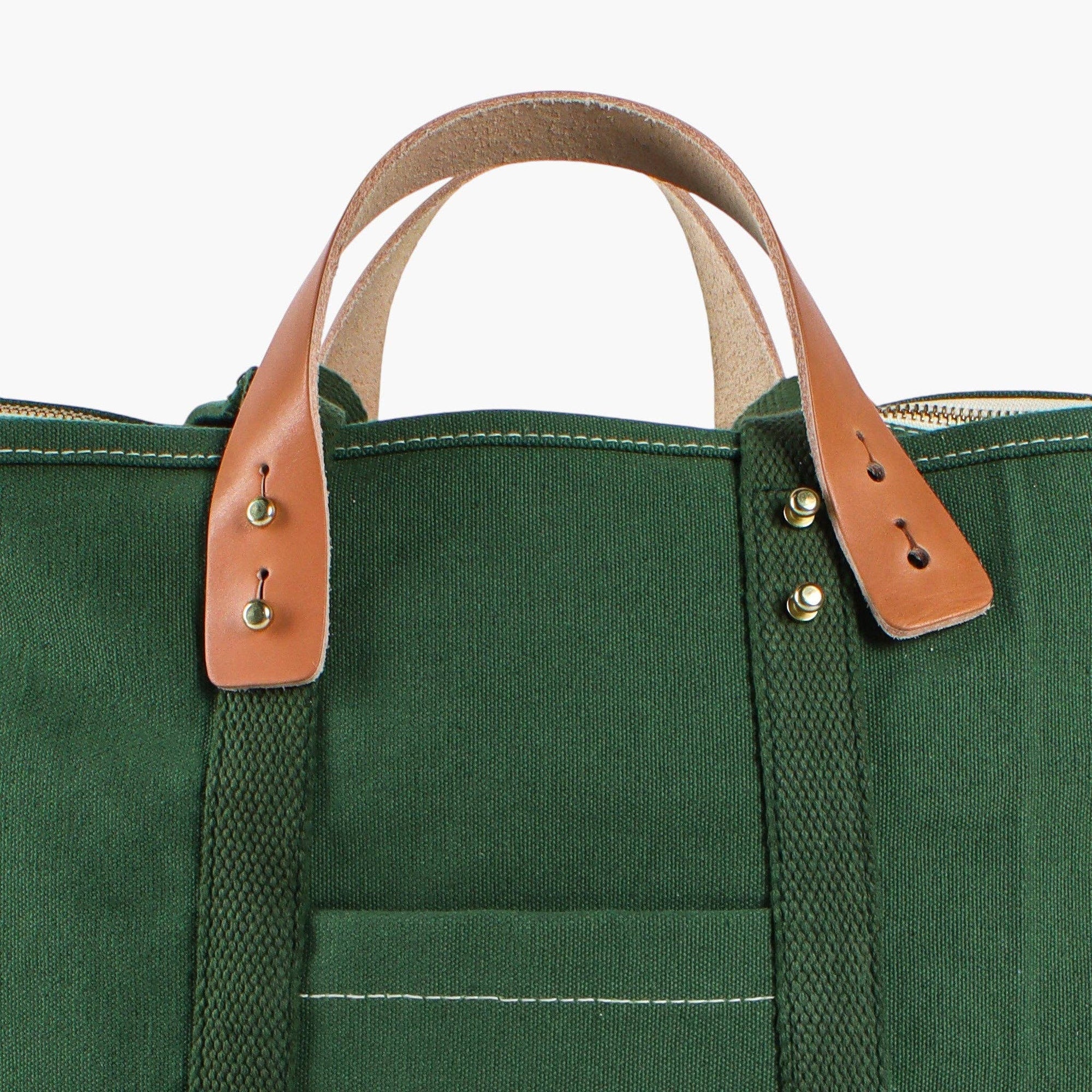 Green canvas bag with detachable leather handle