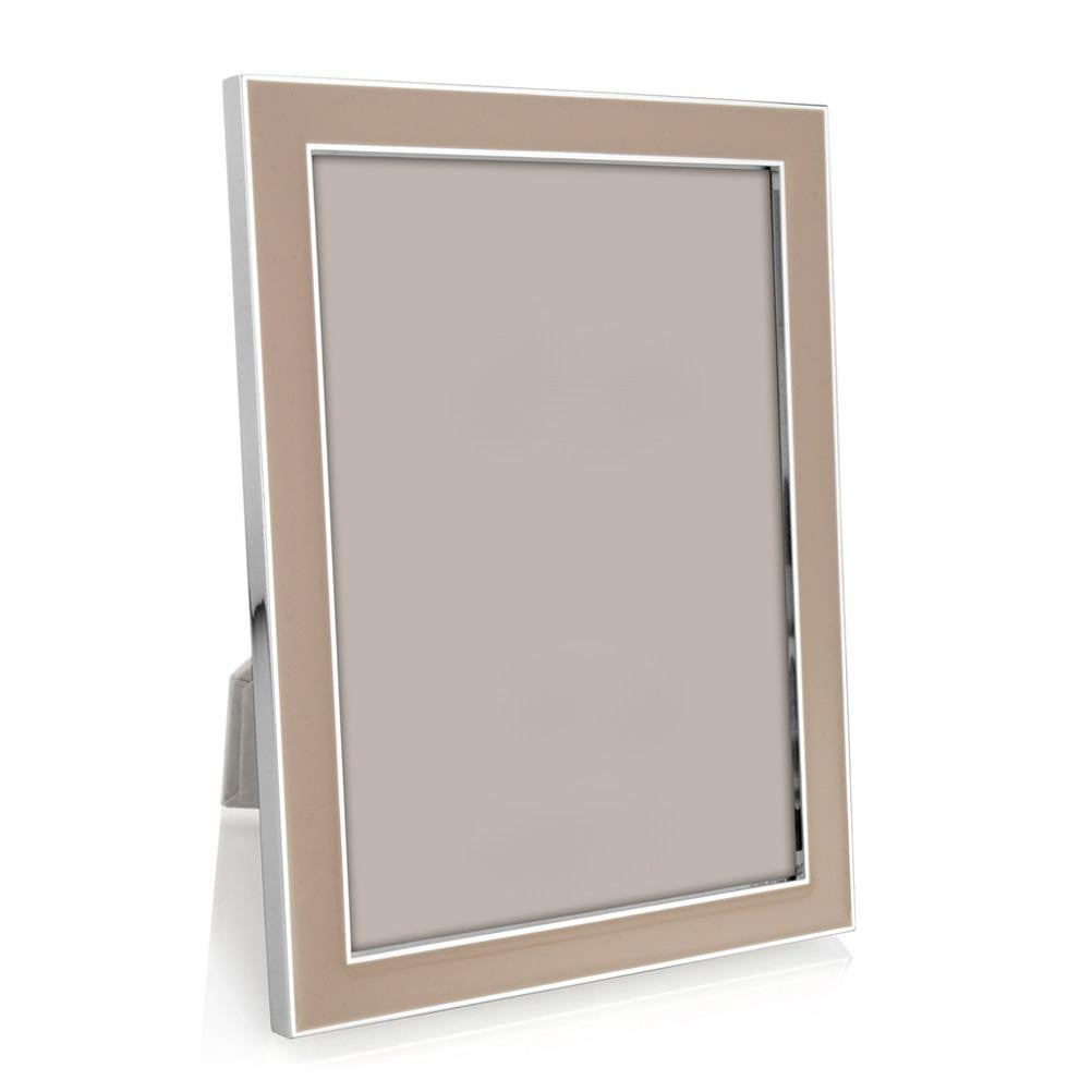 Frame with cappuccino enamel and silver on white background