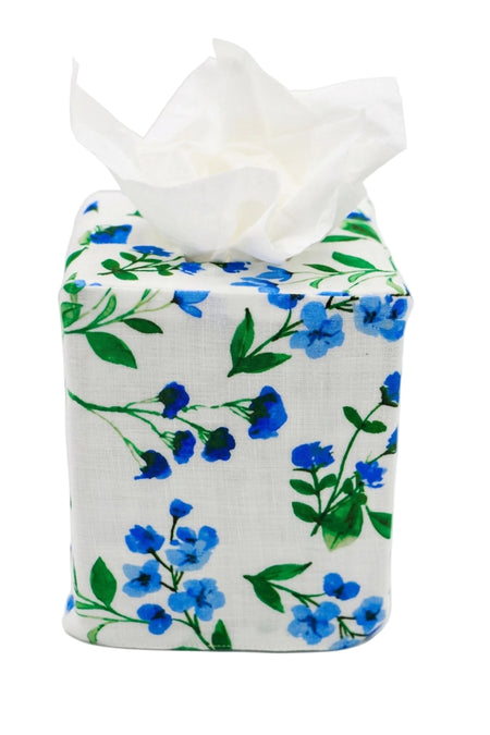 Tissue box with floral design on a white background