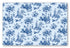 Paper placemats featuring blue and white motif centered around a traditional chinoiserie. 