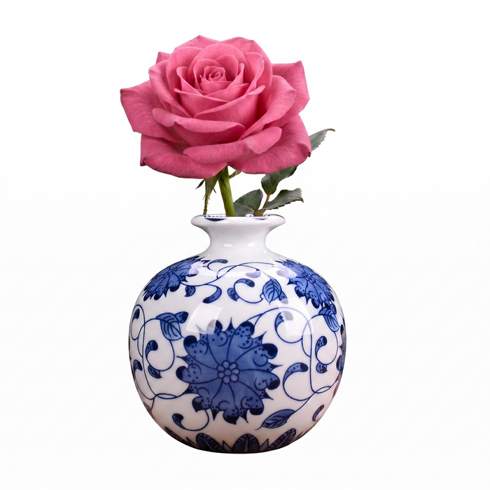 Blue and White Chinoiserie Bud Vase