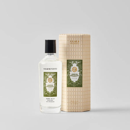 Claus Porto home mist bottle and packaging on a light gray background