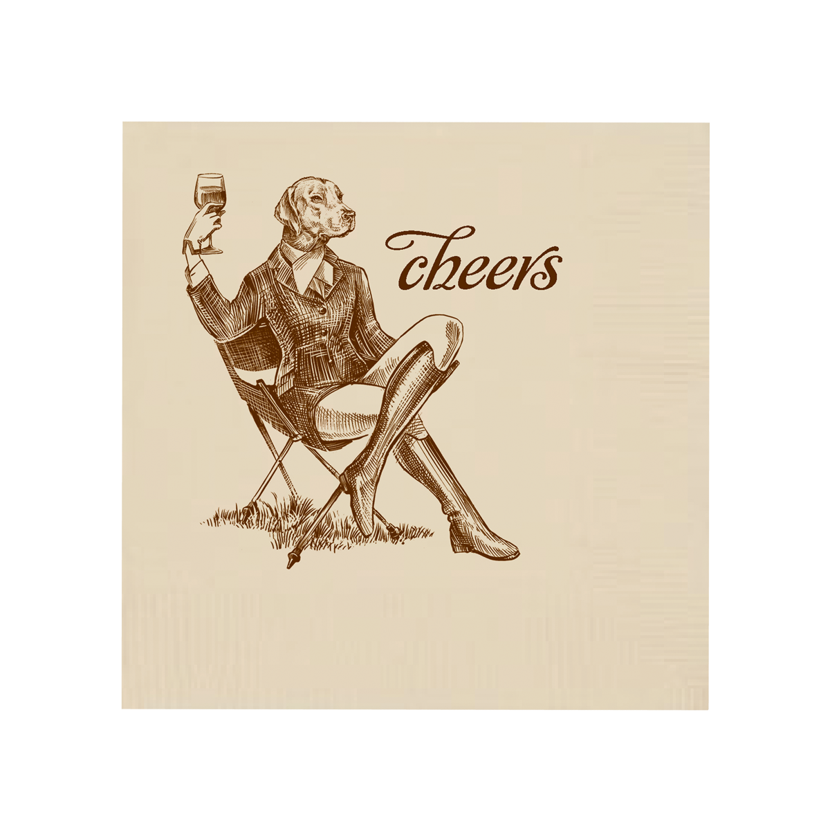 Cocktail napkins with Labrador sitting with wine glass and the word cheers 