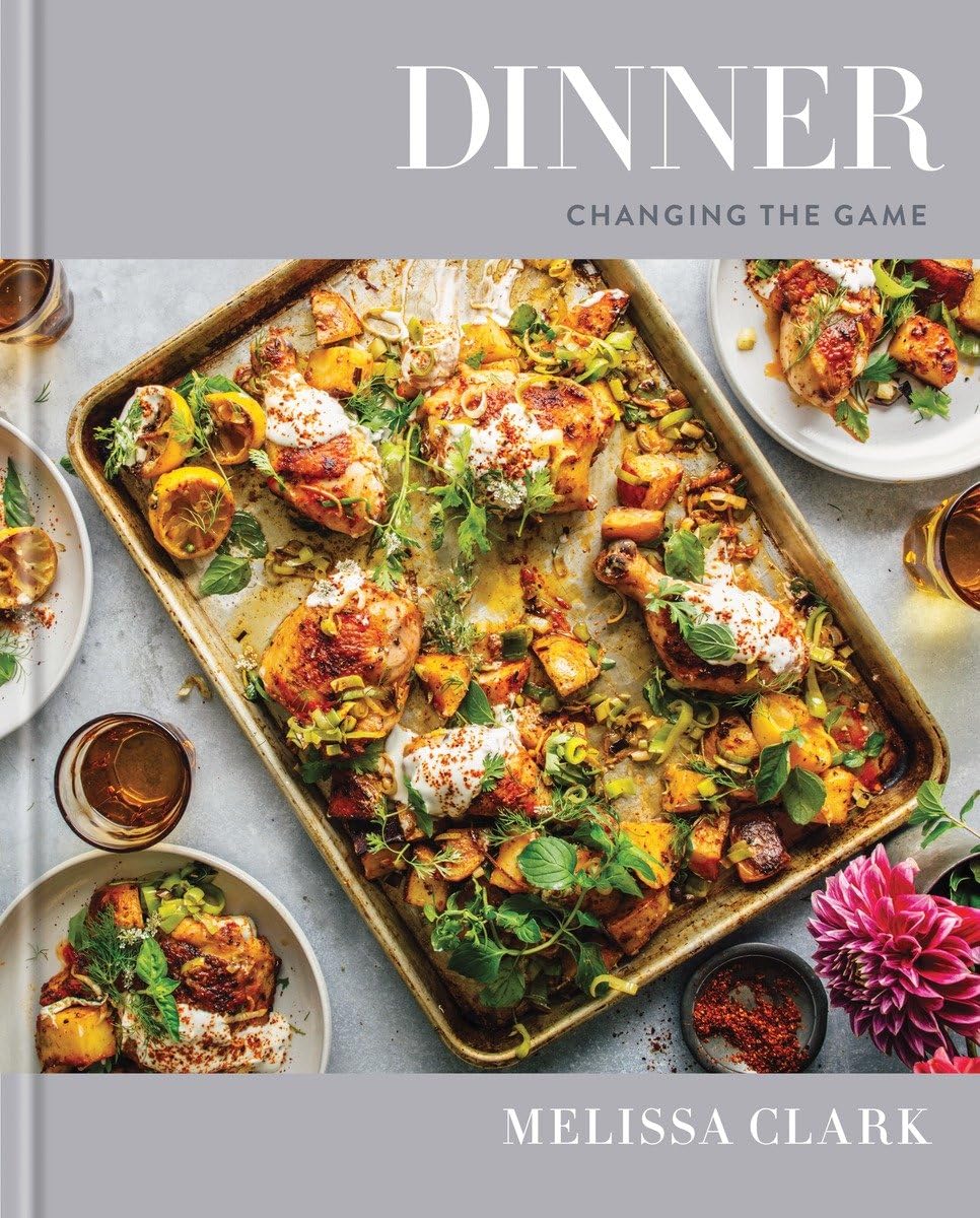 Cookbook cover with sheet pan and chicken by Melissa Clark 