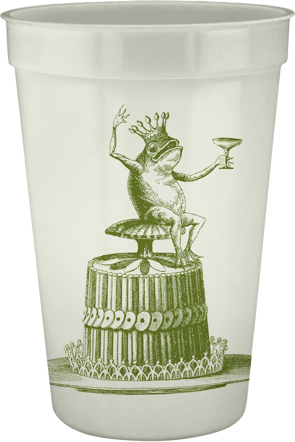 Reusable cups wtih Frog with crown on a hat 