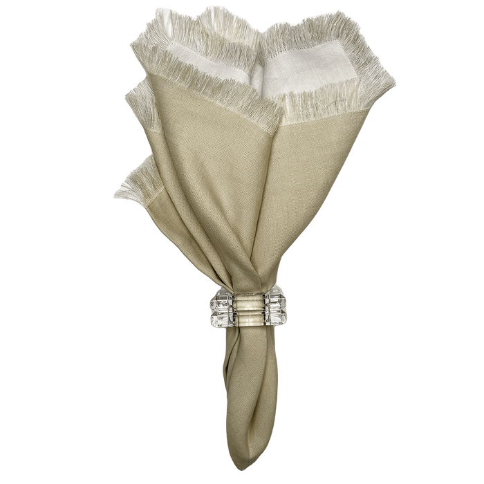 Double Fringe Napkins - Sand White