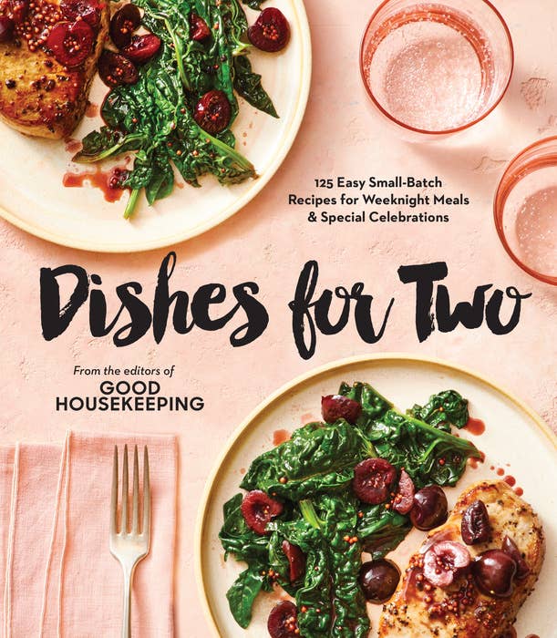 Cover of Dishes for Two with pink background and two meals by the editors of Good Housekeeping 