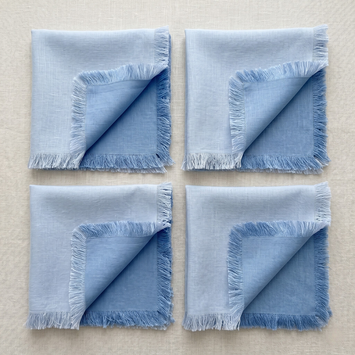 Double Fringe Napkins - Ice Blue/Cool Blue