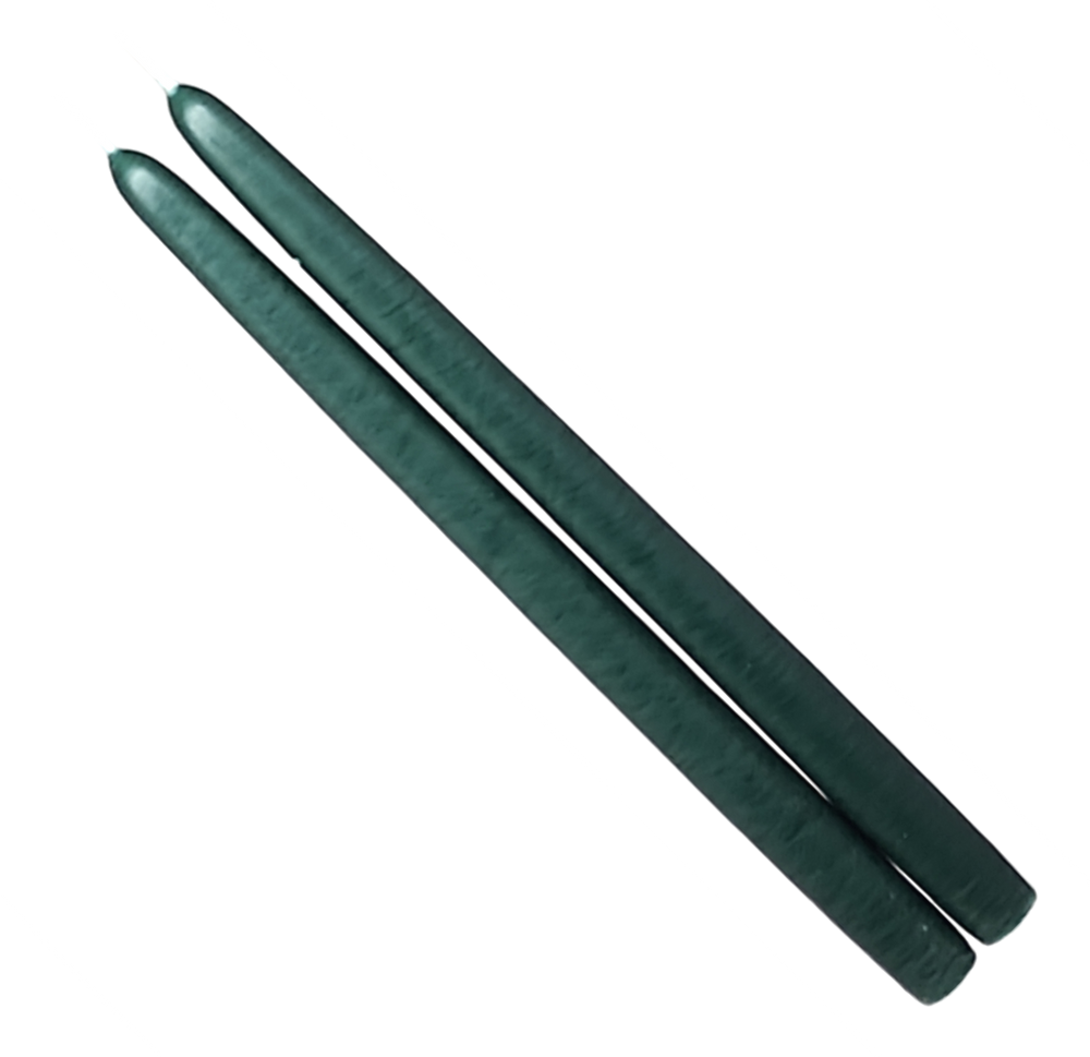 2 Taper candles in Emerald Green on black and grey background 
