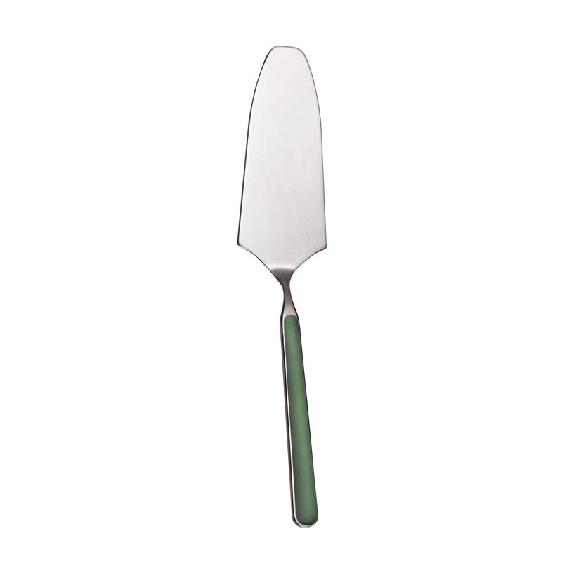 Cake server in stainless steel with fantasia green handle on white background 