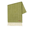 Green throw blanket with white fringe on a white background