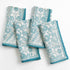 Blue Floral Trellis Blockprint Napkins on white background. 