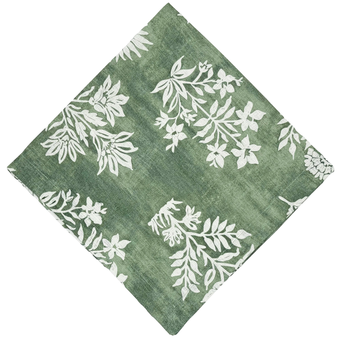 Set of 4 floral batik napkins in green 