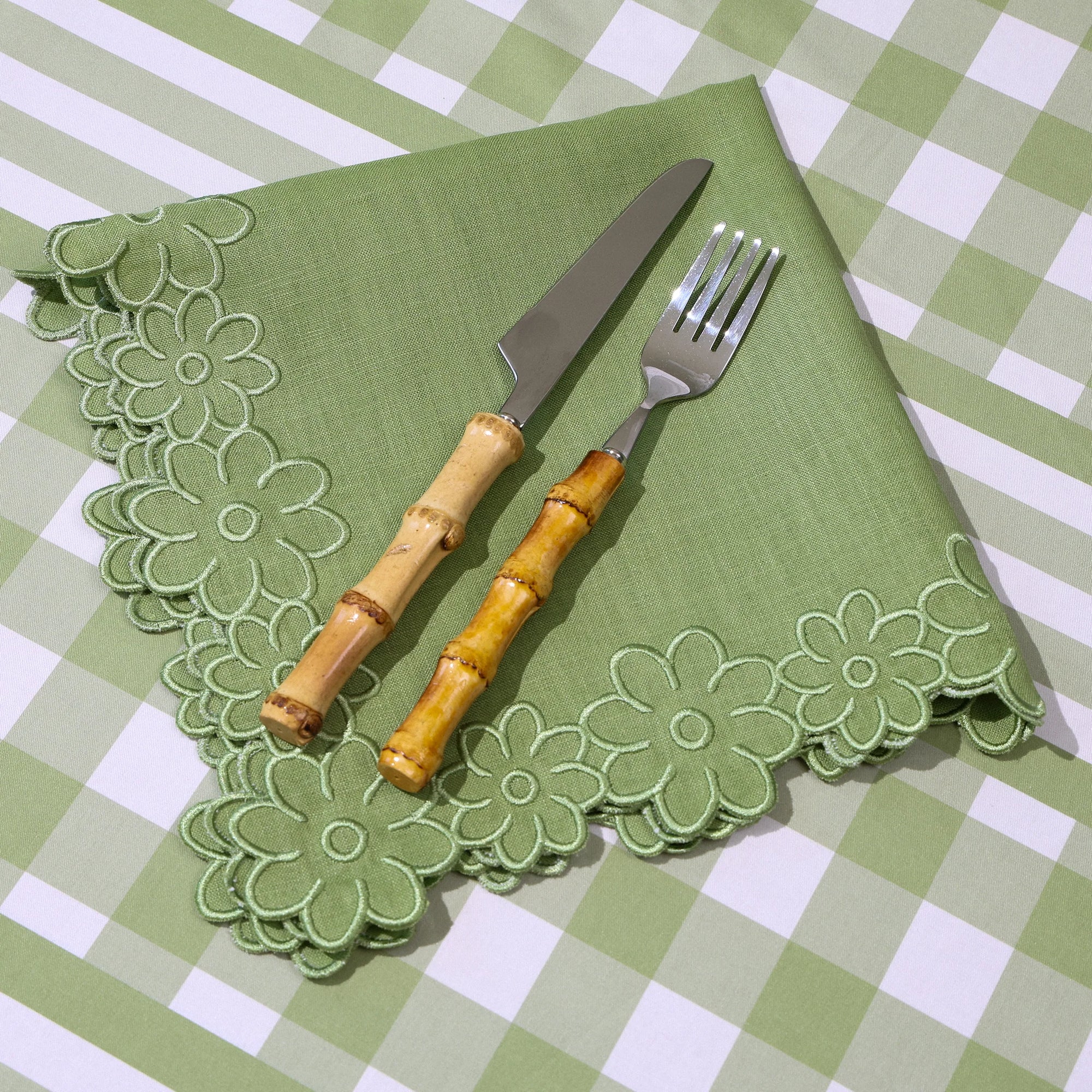 Border of Flowers Linen Napkins - Set of 2