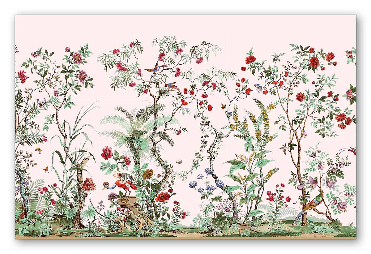 24 pack of disposable placemats with nature inspired illustration of blooming flowers and birds. 