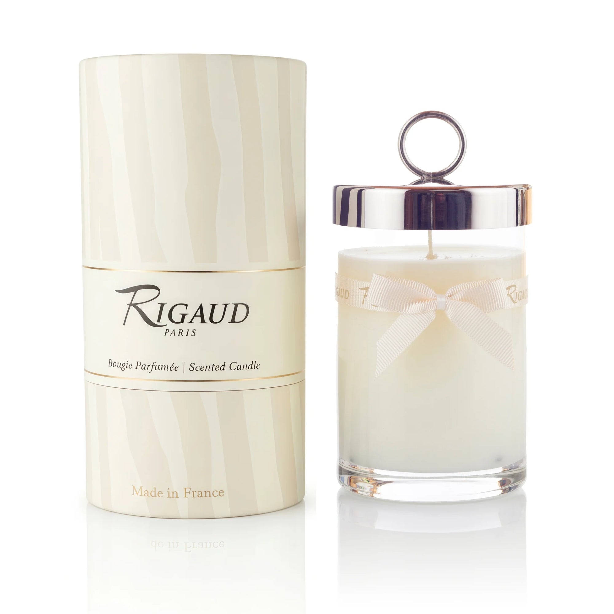 Rigaud Paris scented candle with packaging on a white background