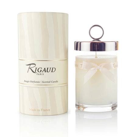 Rigaud Paris scented candle with packaging on a white background