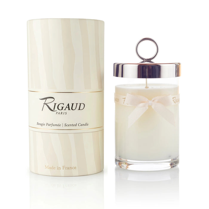 Rigaud Paris scented candle with packaging on a white background