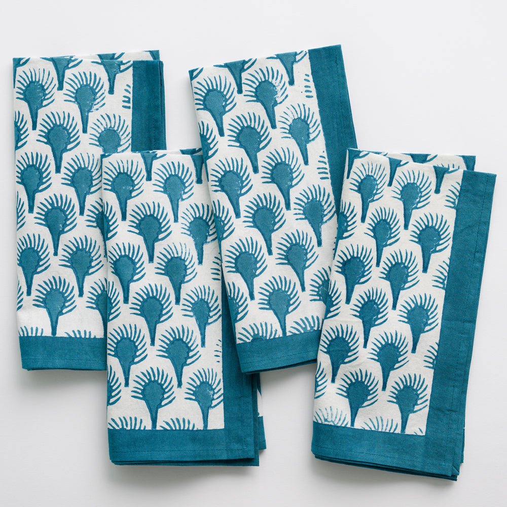 Hand block printed with a bohemian inspired feather pattern napkins