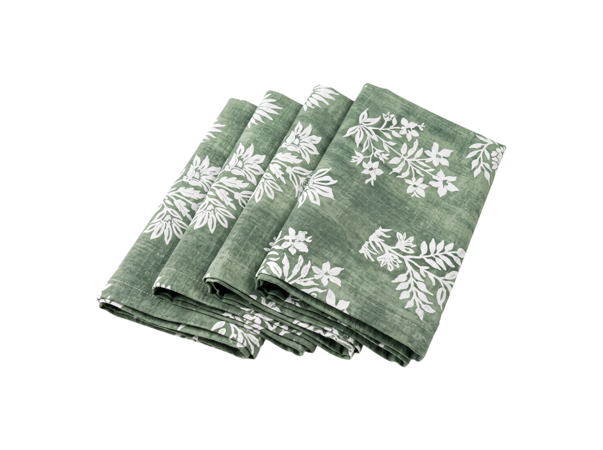 Green Floral Batik Napkins - Set of 4