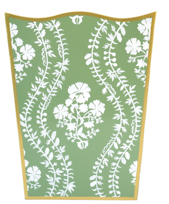 Green Floral Trellis Waste Paper Basket