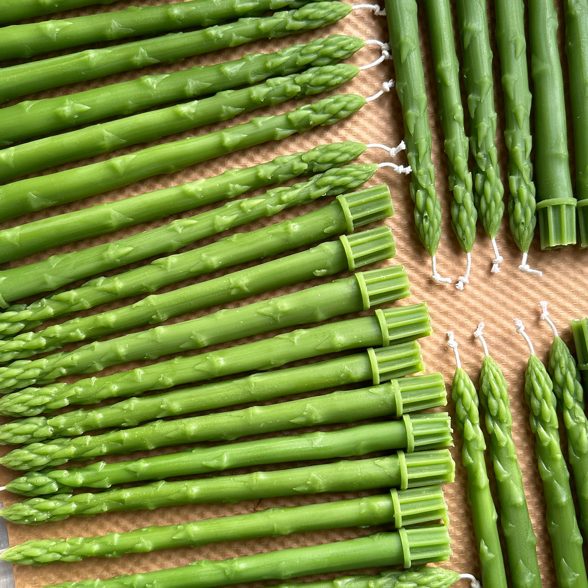 Green asparagus spears on a wooden surface