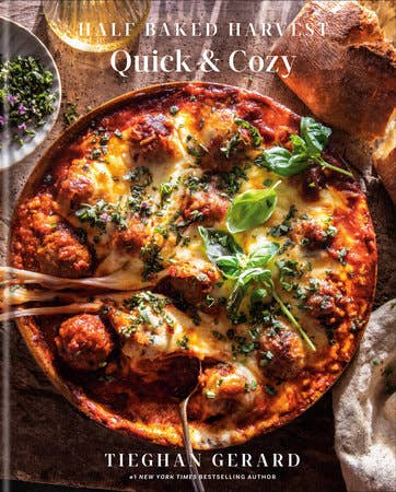 Cover of Quick and Cozy by Tieghan Gerard with meatball dish and bread on cover 