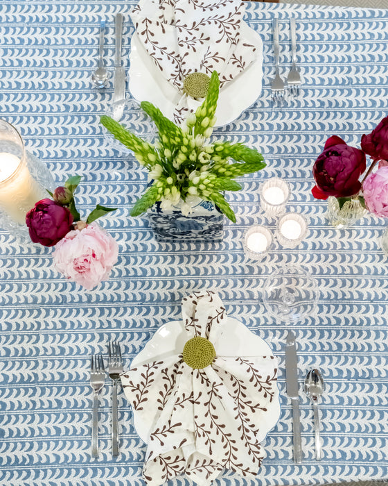 Endless Fleur Tablecloth in Dusty Blue: Rectangular 70" x 120"