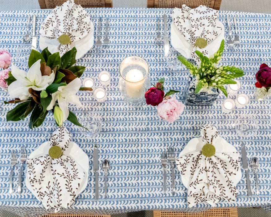 Endless Fleur Tablecloth in Dusty Blue: Rectangular 70" x 120"