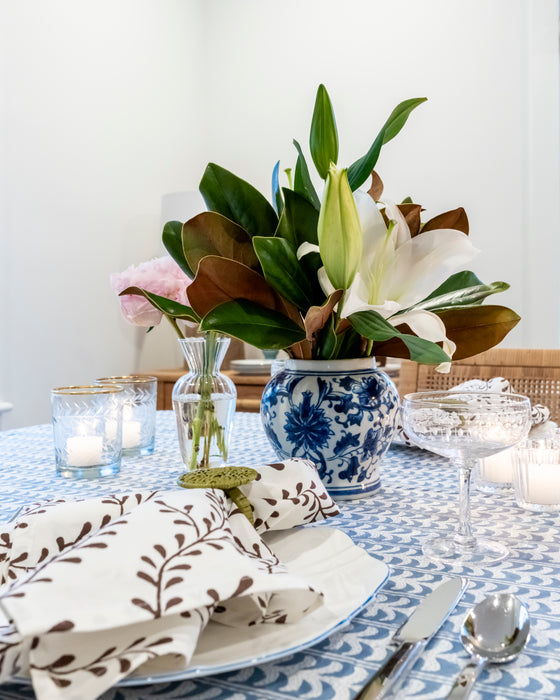 Endless Fleur Tablecloth in Dusty Blue: Rectangular 70" x 120"