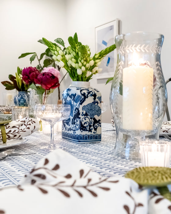 Endless Fleur Tablecloth in Dusty Blue: Rectangular 70" x 120"