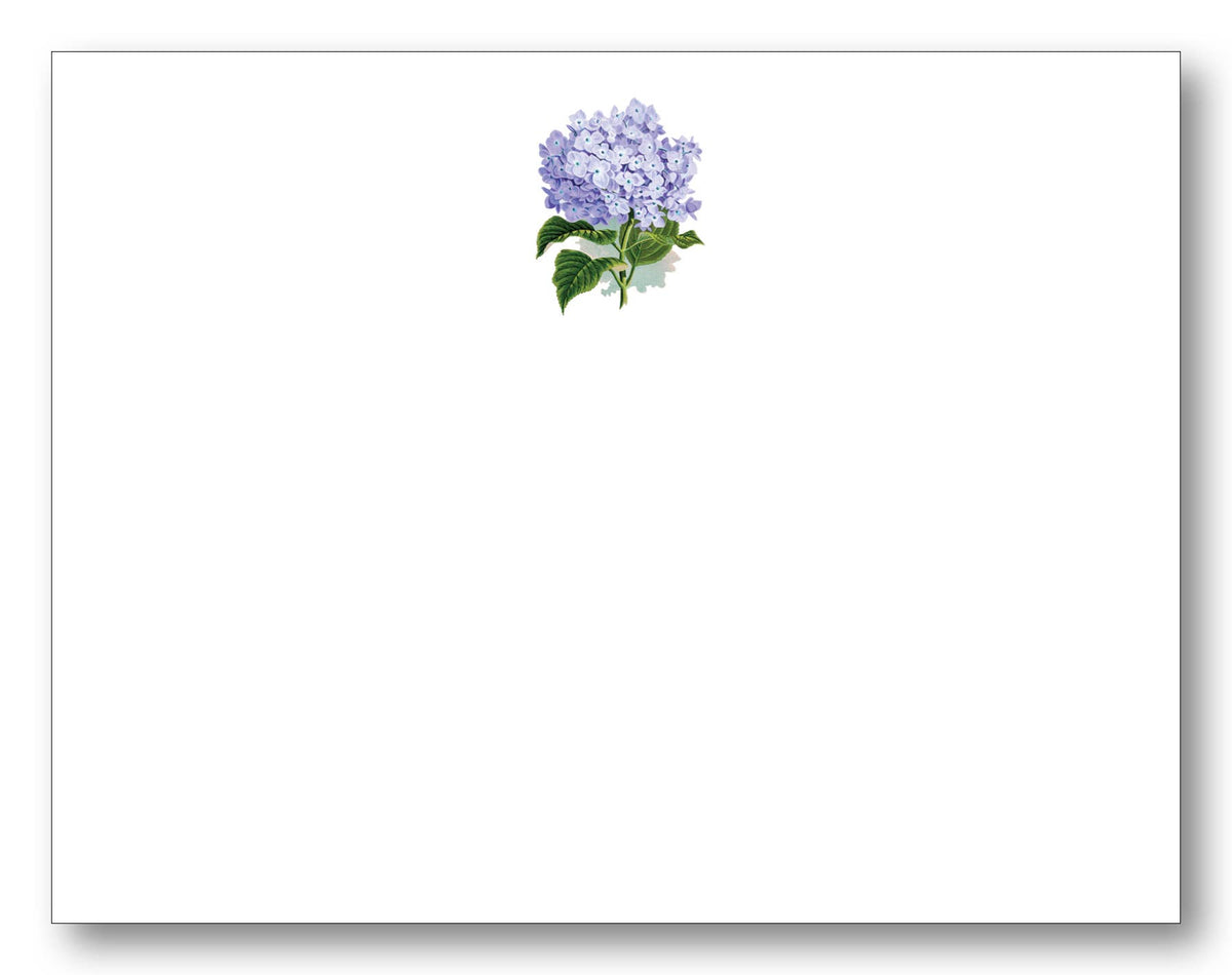 White set of 8 note cards with purple hydrangea on top 