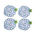 Set of 4 hydrangea shape cocktail napkins with green stem on white background 