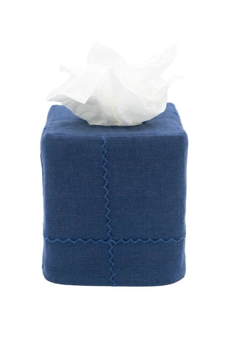 Navy Embroidered Tissue Box Cover