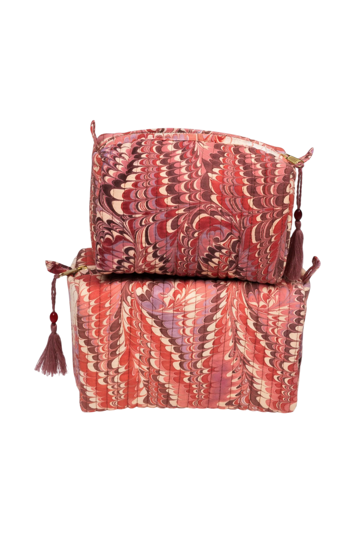 Florentine pink marbled design cosmetic bags with tassel zipper 