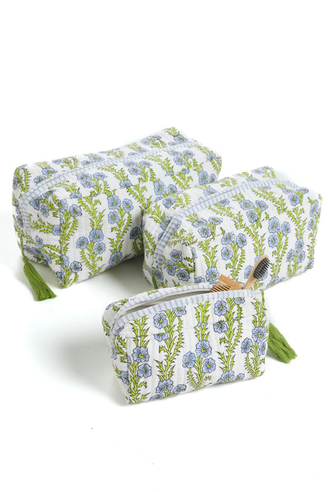 Forget-Me-Not Blockprint Makeup Bags - Set of 3