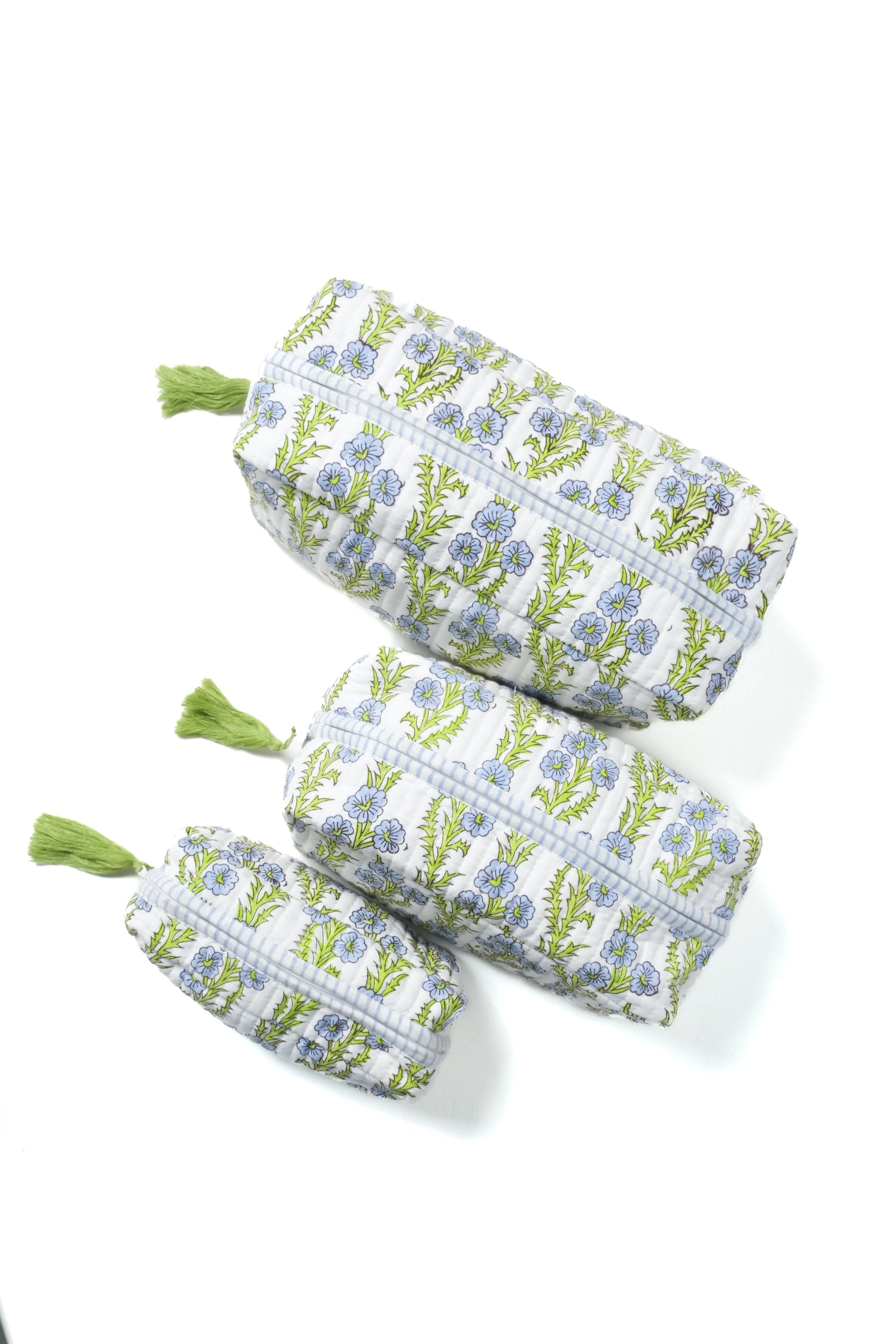 Forget-Me-Not Blockprint Makeup Bags - Set of 3