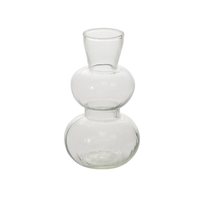Clear glass vase with a unique design on a white background
