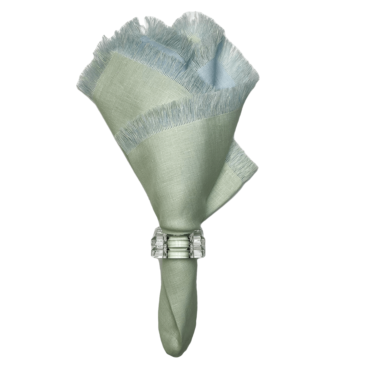KeyLimeIceBlue fringe linen napkin on check background