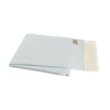 Light blue blanket with white fringe on a white background
