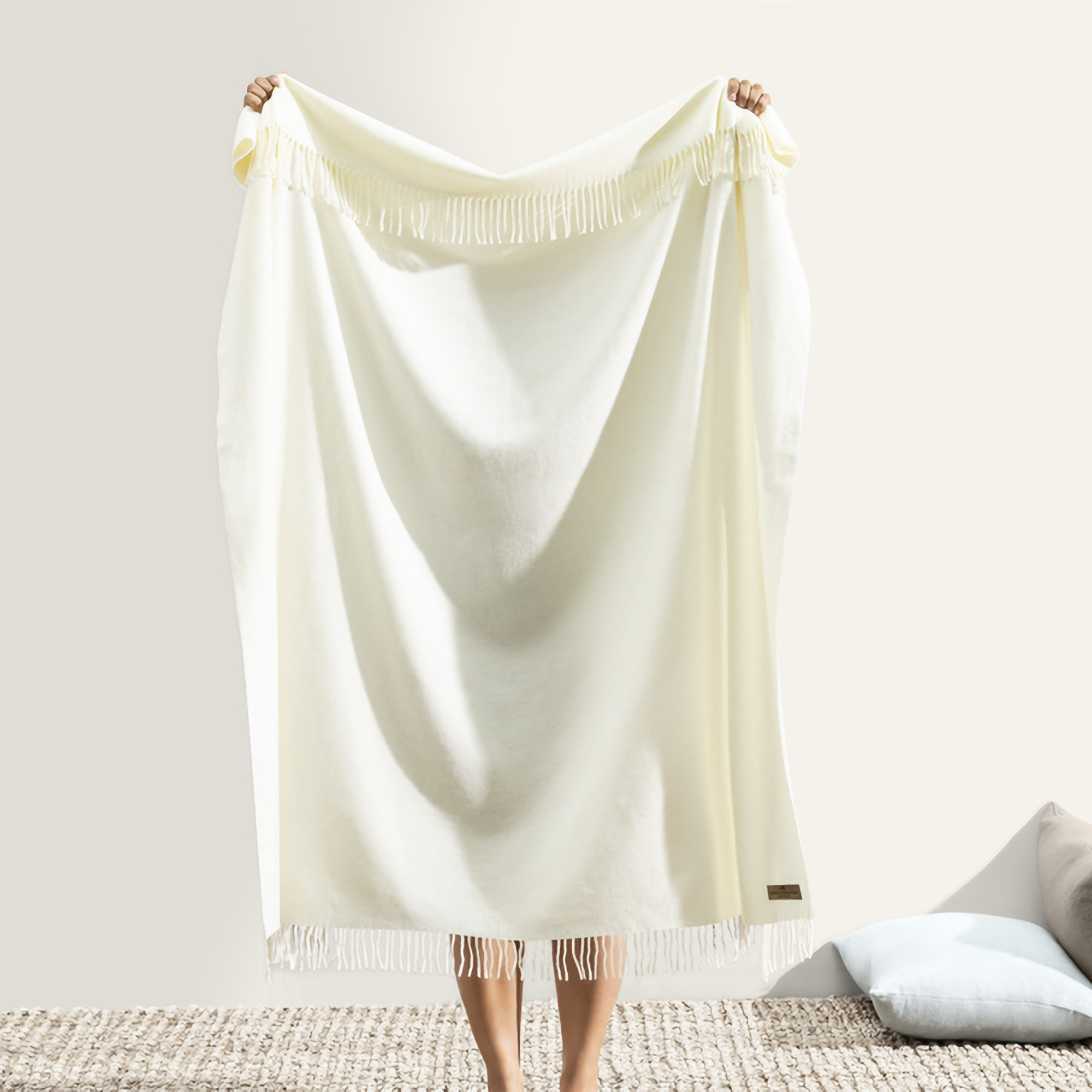 Ecru Italian Herringbone Solid Throw