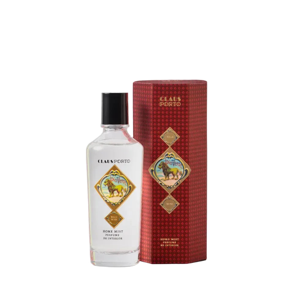 Bottle of Claus Porto eau de toilette with its red box on a white background