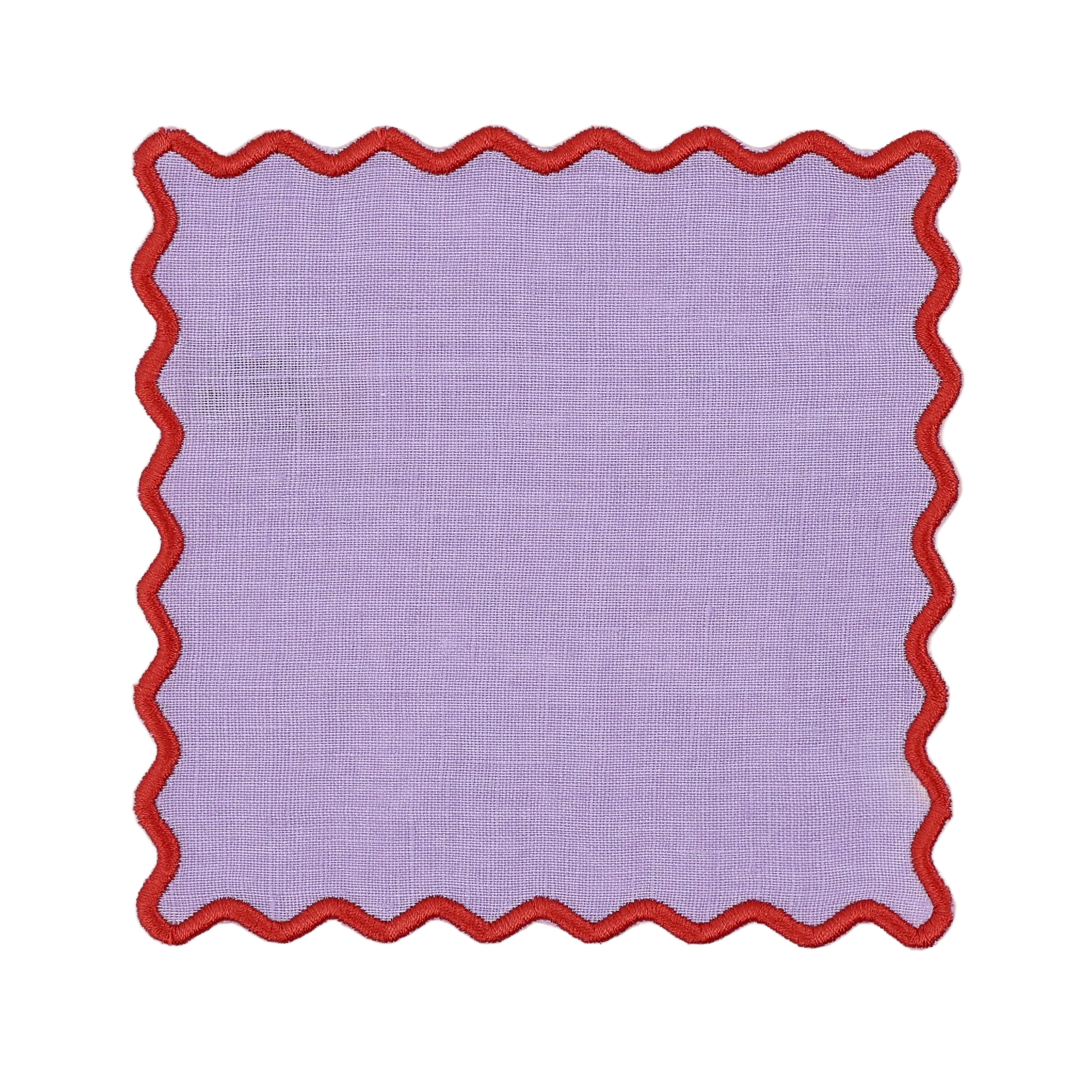 Purple square with red scalloped edge on a white background