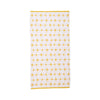 White towel with yellow geometric pattern on a white background