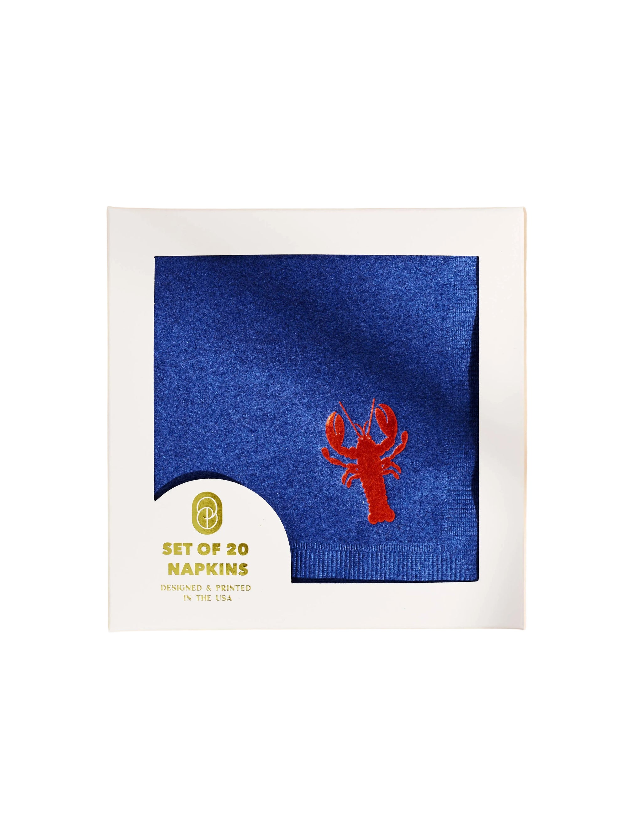 Set of 20 napkins with a red lobster design in a white box on a beige background