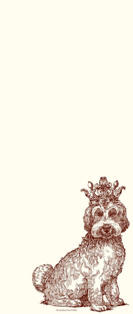 Long note pad featuring a labradoodle wearing a crown 