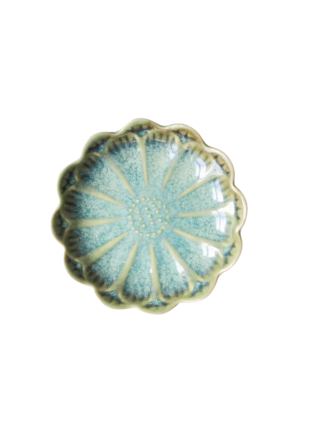 Green mini ceramic floral dish 