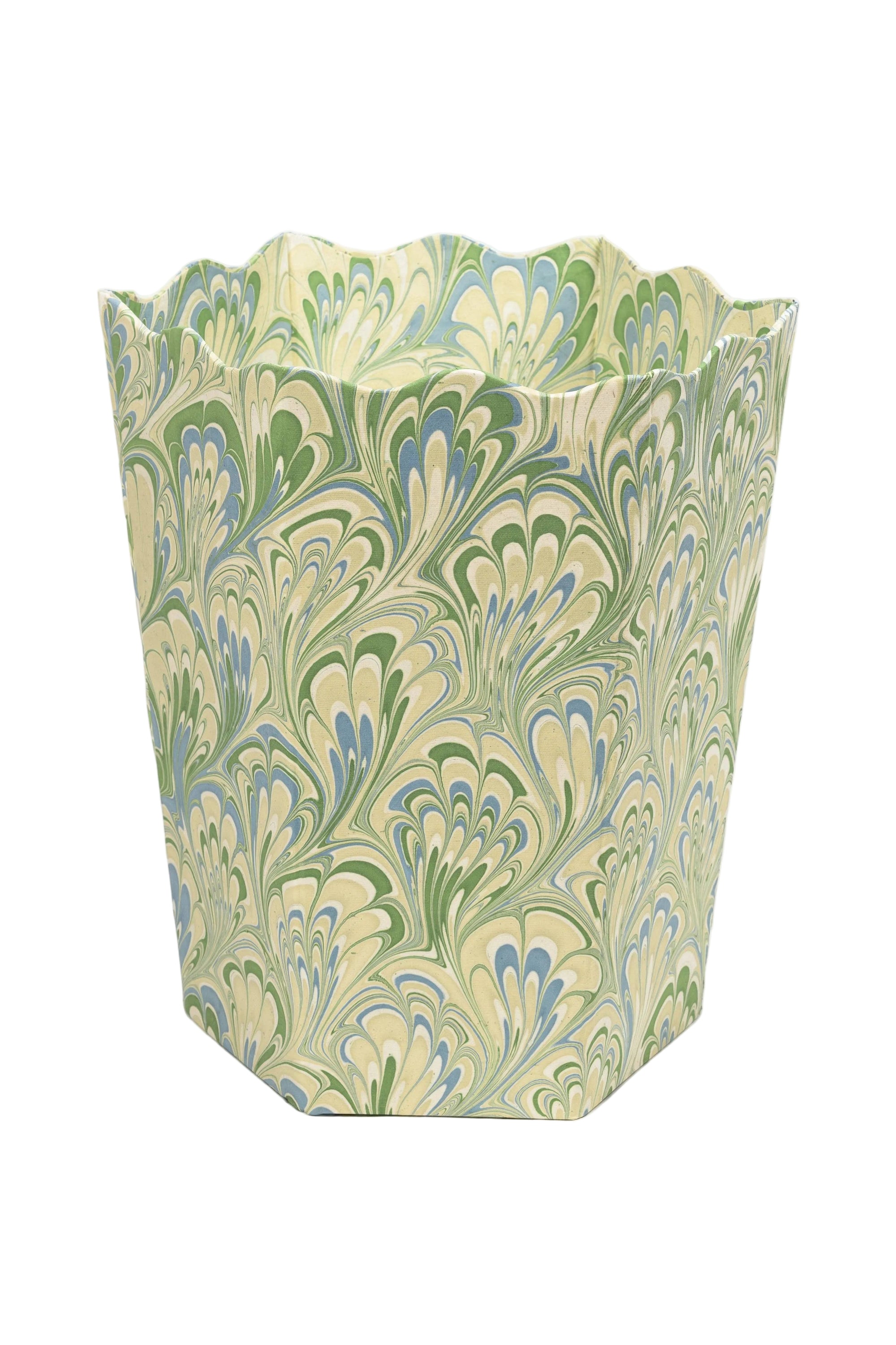 Hand-Marbled Scallop Waste Bin - Seaglass Peacock